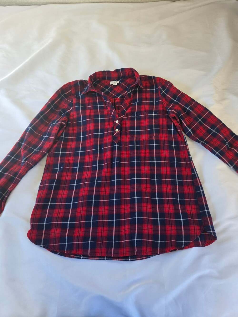 J. Crew Plaid Flannel Shirt Size S Red Blue Long Sleeve